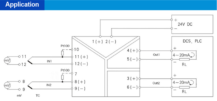 2 inputs 2 outputs TC Input Signal Isolator